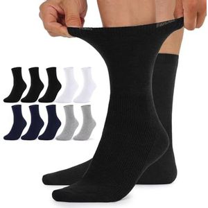 TUUHAW damessokken zonder elastische tailleband, diabetessokken, damesdiabetesokken, 10 paar comfortkatoen, 35-38, zwart, wit, grijs, donkerblauw, herensokken, gezondheidssokken zonder tailleband