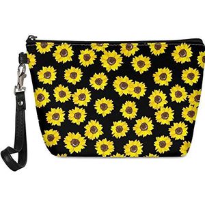 SEANATIVE Gele Daisy Print PU Lederen Kosmetische Make-up Zak Organizer Pouch voor Vrouwen met Verwijderbare Riem