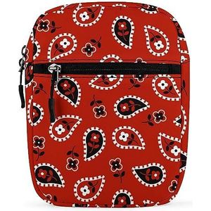 Rode Paisley Bandana Mini Crossbody Tas Unisex Anti-Diefstal Side Schoudertassen Reizen Kleine Messenger Bag