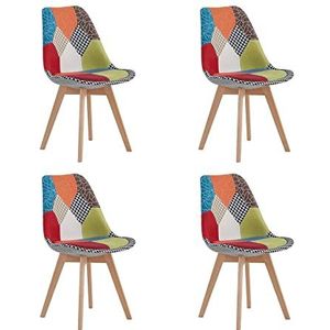 BenyLed Set van 4 patchwork eetkamerstoelen, moderne zijstoel met gestoffeerde zitting en houten poten, ideaal voor eetkamer, woonkamer, slaapkamer, enz. (rood)