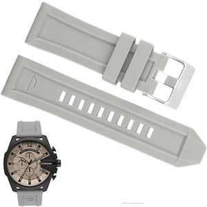 dayeer 26mm Siliconen Horlogeband voor Diesel DZ4496/4535/4283/4476/7416/7396 Serie Rook grijs Zachte Waterdichte band Horloge Accessoires (Color : Gray Silver Clasp, Size : 26mm)