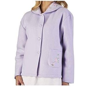 Slenderella Dames Zachte Polar Fleece Button Up Bed Jas Bloemen Geborduurd Detail Huis Jas (Verschillende Kleuren)
