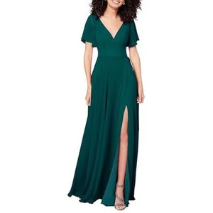 HPPEE Jurken voor dames, V-hals, bruidsmeisjesjurk met split, fladdermouwen, chiffon, formele avondjurk, zomerbruidsmeisje, Turkoois, 34