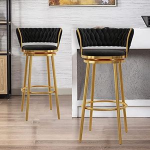 GZDZ Barstoelen Fluwelen draaibare barkrukken set van 2, toonhoogte stoelen met rugleuning en gouden poten, gestoffeerde eetkamerstoelen, barkrukken voor keukeneiland, café, pub, bar (koffie,