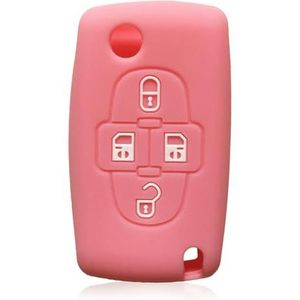 YCSYHQM Siliconen autosleutelhanger beschermhoes skin voor Peugeot autosleutel 4 knoppen voor Peugeot 1007 807 Lancia Phedra sleutelhoes voor Citroën C8-roze