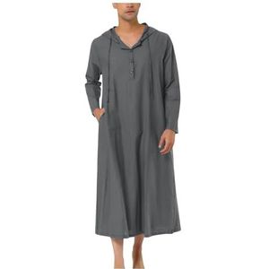 Heren los slaapshirt moslimjurk loungewear met lange mouwen comfortabele pyjama gewaad etnische kleding(Gray,M)