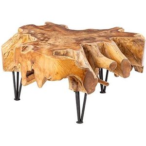 LOLAhome salontafel Tronco van bruin teakhout, Ø 80 x 45 cm