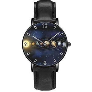 Solar Rond Planeet Zon Universum Systeem Klassieke Patroon Horloges Persoonlijkheid Business Casual Horloges Mannen Vrouwen Quartz Analoge Horloges, Zwart