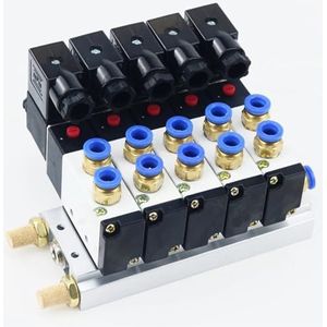 Magneetventiel Multi-Way Combinatie 4V210-08 Spruitstuk Stations met Fittingen 5 Port 2 Positie 1 Stks (3 Rij 4mm Fitting, DC24V)