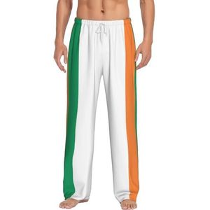 KJGvbn Ierse vlag print heren broek pyjamabroek, zachte loungewear pyjama slaapbroek met zakken, lichtgewicht nachtkleding voor comfortabele slaap, Wit, S