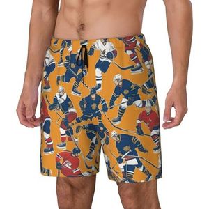 Yyoretp Hawaiiaanse zwembroek met hockeyprint voor heren, sneldrogende strandshorts met mesh-voering en zakken, Zwart, M