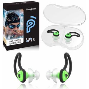 Hearprotek [2 paar] Zwemoordopjes, gehoorbescherming, waterbescherming, oordopjes voor zwemmers, douche, bad, surfen (groen)