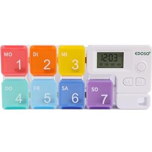 EDOSO - Tablettenbox voor 7 Dagen - Medicijnbox - Gekleurde Tablettenhouder - Met Alarm