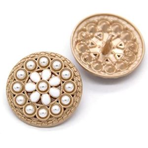 Button， Knopen Naaien Crafts， 6 stuks vintage ronde diamant parel gouden metalen knoppen for dameskleding trui decoratieve jasknoppen naaien accessoires(Gold,18mm)