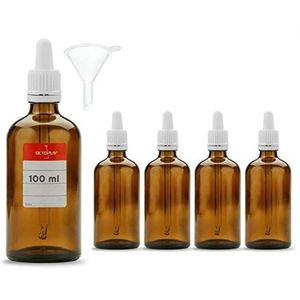 5 x 100 ml pipetflessen met glazen pipet, amberkleurige glazen flessen met doseerpipet, apothekersflessen/laboratoriumflessen met druppelpipet, bijv. voor oogdruppels, Bach-bloemen, oliën