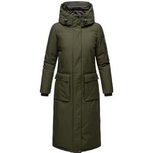 Navahoo Winterjas voor dames, warme mantel, extra lang, met capuchon, wolkenfrost, XIV, XS-XXL, dark olive, M