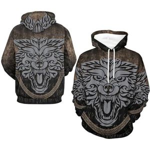 Herfstsweatshirt Met Lange Mouwen en Zak, Viking-hoodies met 3D-print, Trendy en Coole Grote Losse Trui voor Koppels (Color : Viking wolf, Size : 3XL)