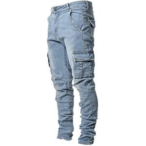 Herenjeans, rechte pijpen, slim fit jeans voor heren, regular fit, klassieke basic denim jeans, modieuze middentaille gesp rits broek met meerdere zakken, lichtgewicht werkbroek voor heren, Blauw, XL
