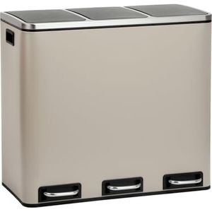 SVITA TM3X18 prullenbak met 3 vakken, prullenmand, 54 liter, pedaalemmer, afvalscheiding, 3 x 18 liter, gepoedercoat staal, taupe met handgrepen