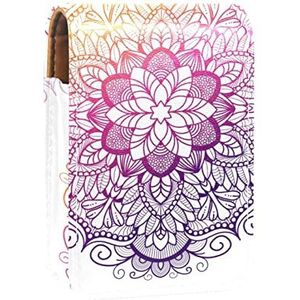 Make-up Lipstick Case voor Buiten Mandala Boho Indian Retro Bloemen Draagbare Lippenstift Organizer met Spiegel Dames Mini Make-up Tas Neemt Tot 3 Lippenstift