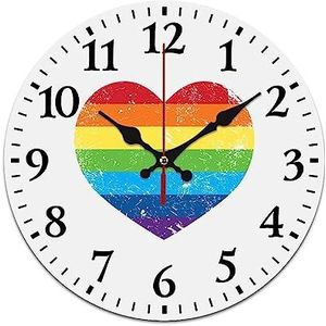 Gay Rights Regenboog Retro Hart Vlag Wandklok Stille Niet-tikkende Batterij Werkt Gemakkelijk te lezen Klok voor Thuiskantoor Woonkamer Decoratie