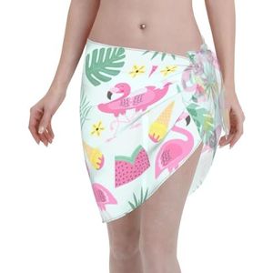 Flamingo-ijs fruitprint elegante strandwrap, bikini cover-up, badkleding jurk, voor vrouwen, perfect voor zwembad en resort, Zwart, one size