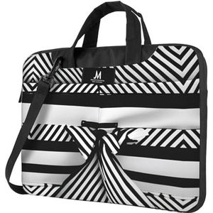 SSIMOO Gekleurde strepen verticale stijlvolle en lichtgewicht laptop messenger bag, handtas, aktetas, perfect voor zakenreizen, zwart/wit streep, 14 inch