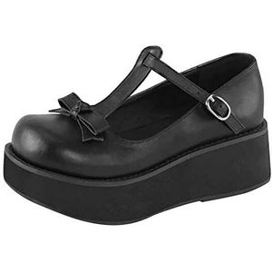 GeRRiT Platform Loafers Dames Zwart Dames Wedges Casual Leren Gesp Schoenen Vintage Mode Dames Casual Instappers Mary Jane Schoenen Platform Loafers (Color : Black, Size : 10)