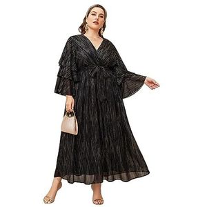 voor vrouwen jurk plus chiffonjurk met overslaghals en volantmouwen (Color : Noir, Size : 3XL)