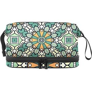 Grote capaciteit reizen cosmetische tas,Make-up tas,Waterdichte make-up tas Organizer, Mandala kleur, Meerkleurig, 27x15x14 cm/10.6x5.9x5.5 in
