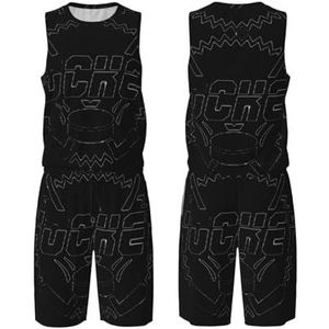 StOlmx Hockeydouane Mannen Jeugd Basketbal Jersey Uniform Met Zakken Sportkleding Uniform Gedrukt, Zwart, XXL