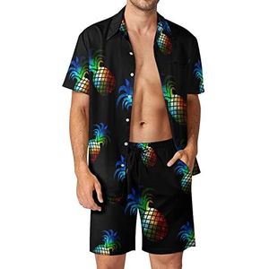 Galaxy Pineapple Hawaiiaanse bijpassende set voor heren, 2-delige outfits, button-down shirts en shorts voor strandvakantie