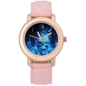 Blauwe Vlam Schedel Horloges Voor Vrouwen Mode Sport Horloge Vrouwen Lederen Horloge