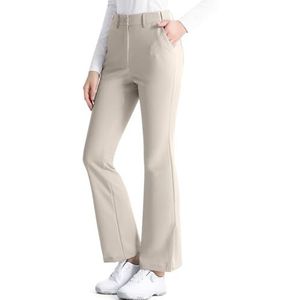 Khaki,L,Dames Golfbroek, Hoge Taille Stretchjoggingbroek Bootcut Kantoorbroek Met Zak