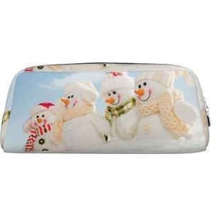 Happy Snowmen Gedrukt Etui Lederen Make-up Tas Draagbare Reizen Toilettas Rits Kleine Opbergtas voor Vrouwen Meisjes, Zilver, Eén maat, Toilettas