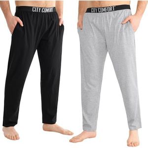 CityComfort Pyjama broek voor heren, jersey loungebroek met zakken, verpakking van 2 stuks, Zwart/Grijs, 3XL