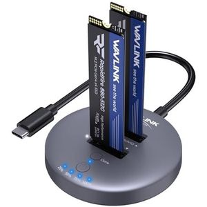 WAVLINK M.2 NVMe SSD Cloner, 10G Dual-Bay NVMe naar USB-C/A Dockingstation, ondersteunt One-Click Offline Clone, 2x8TB capaciteit, UASP, Gereedschap & Driver-Free, Ontwerp voor SSD's in maat