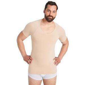FINN Naadloos compressieshirt voor heren, met buikweg-effect, figuurvormend korte mouwen, shapewear, onderhemd zonder naden, sterke body shaper voor een platte buik, huidskleur, 3XL