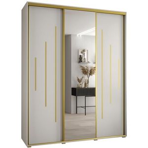 MEBLE KRYSPOL Davos 13 190 Kledingkast met drie schuifdeuren voor slaapkamer - Moderne Kledingkast met spiegel, kledingroede en planken - 235,2x190x45 cm - Wit Wit Goud