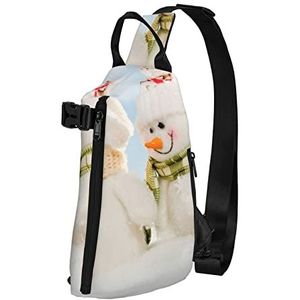 WOWBED Happy SnowmenPrinted Crossbody Sling Bag Multifunctionele Rugzak voor Reizen Wandelen Buitensporten, Zwart, One Size