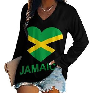 Love Jamaica Casual T-shirts met lange mouwen voor dames, V-hals, bedrukte grafische blouses, T-shirt, tops, 3XL