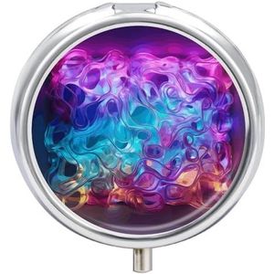 Waves Glow Ronde pillendoos, reis-pillendoos, draagbaar, 23 vakken, medicijnen, metaal, tablet, vitaminehouder, organizer voor portemonnee, tas