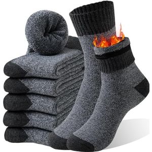 MOSOTECH Thermosokken voor heren, warme dikke sokken, 5 paar, thermische wintersokken, wollen sokken, voor winter, outdoor, wandelsokken, maat 39-45