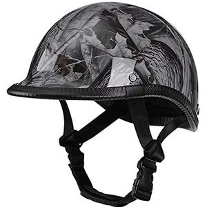 Motorhelm, Heren en Dames Retro Open Gezicht Halve Helm DOT Goedgekeurd Vintage Ademend Comfortabele Skull Cap Helm voor Scooter Cruiser Bromfiets Chopper Jet Style Helm Decoration