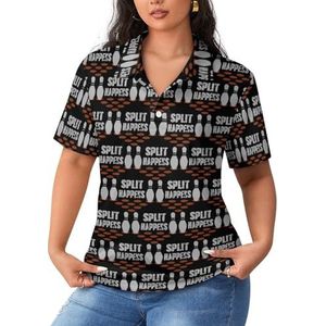 Split Happens Bowling dames poloshirts met korte mouwen casual T-shirts met kraag golfshirts sport blouses tops 5XL