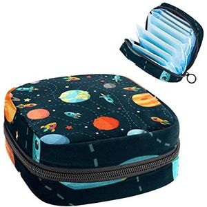 Periode Pouch Draagbare Tampon Opbergtas,Tampon Houder voor Portemonnee Vrouwelijke Product Organizer,Raket en Planeet, Meerkleurig, 4.7x6.6x6.6 in/12x17x17 cm