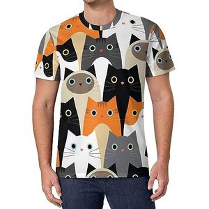 Schattig kattenpatroon heren T-shirt met korte mouwen casual ronde hals T-shirt mode zomer tops