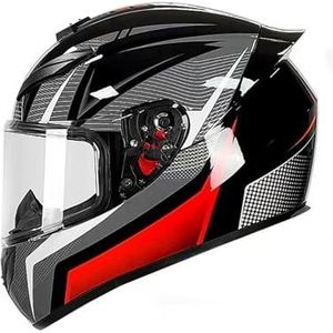 Full Face Motorhelm met Dubbele Achtervleugels DOT Gecertificeerd - Lichtgewicht en Duurzame Volwassen Motorfiets Straat Fietshelm (Gele lijnen, M)(Gray-red,Large)