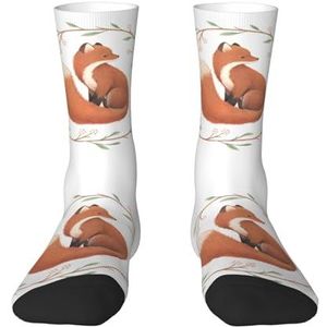 Handbeschilderde vos, compressiesokken, crew-sokken, casual sokken voor volwassenen, sportsokken