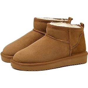 akistars Mini-laarzen voor vrouwen, klassieke mini-laarzen met bont gevoerd, warme met bont gevoerde winterlaarzen met anti-slip coating, bruin, 35 EU
